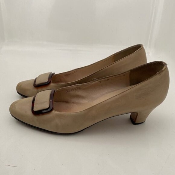 VINTAGE Ferragamo Tan Brown Leather Buckle Pumps Heels Shoes 7 - Picture 4 of 15